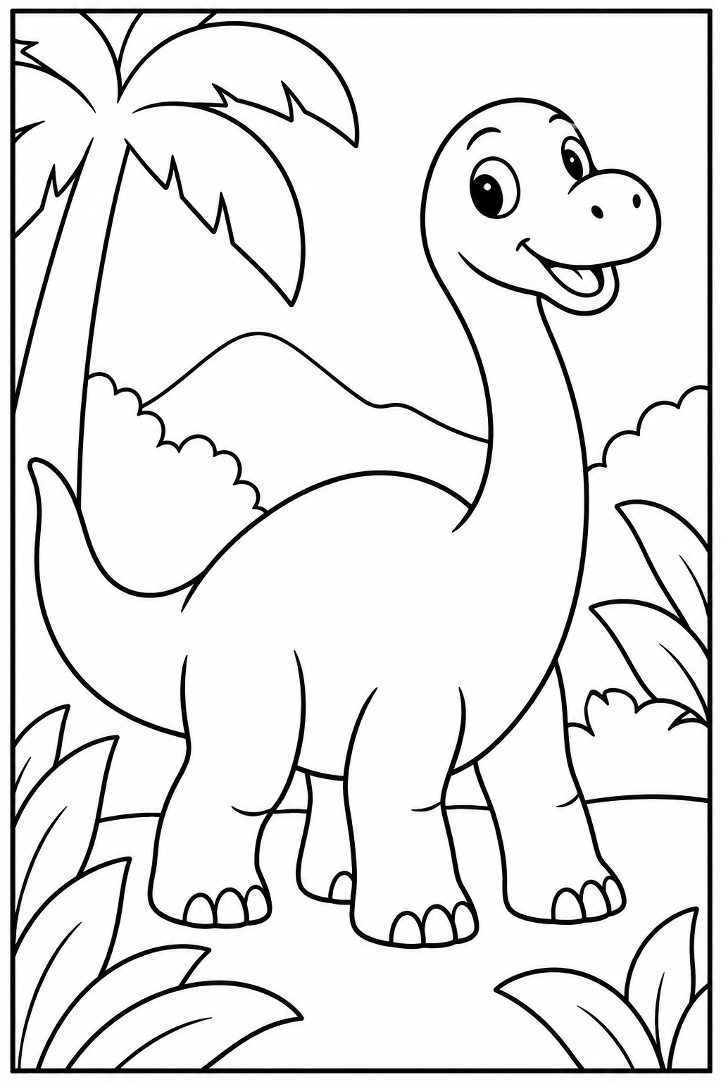 Dino — In de jungle — zwart-wit kleurplaat