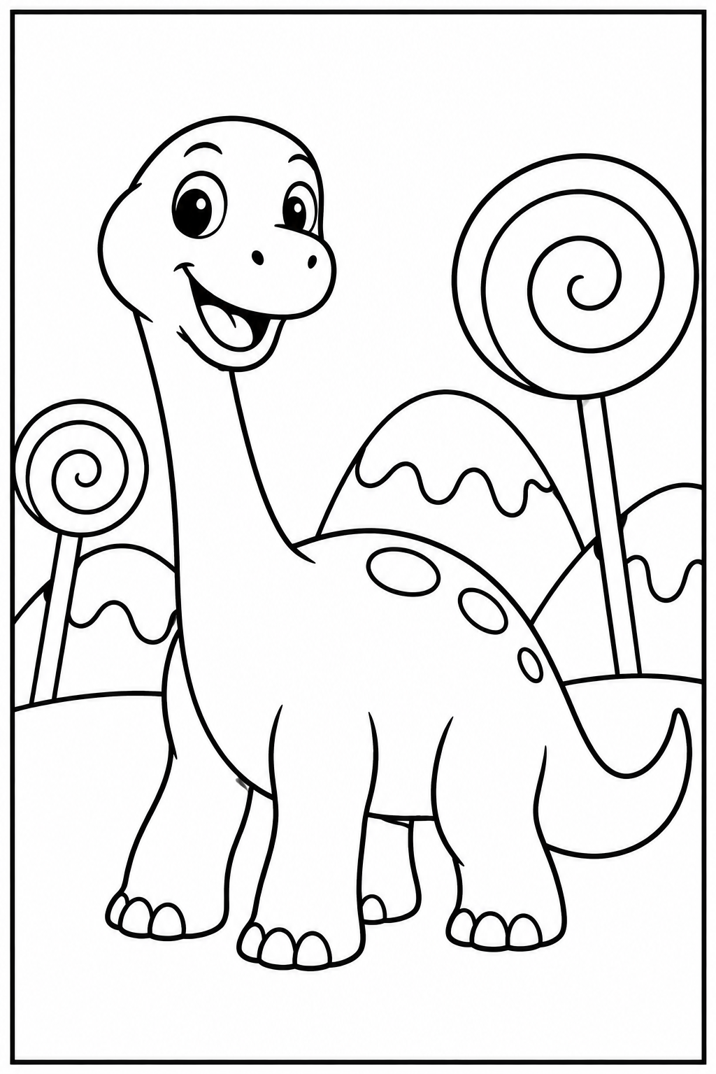 Dino — Snoepjesland — zwart-wit kleurplaat