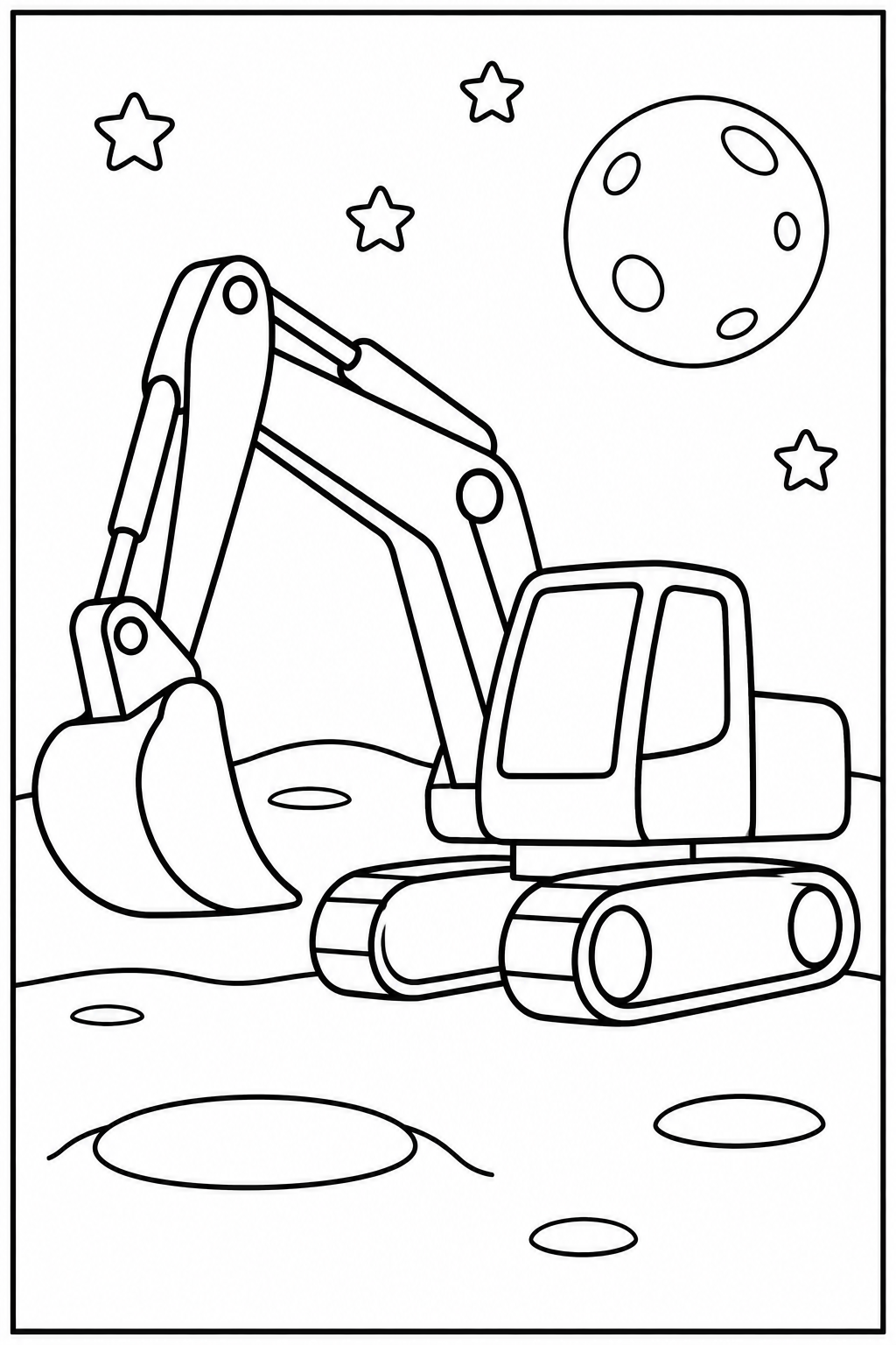 Graafmachine — Op de maan — zwart-wit kleurplaat
