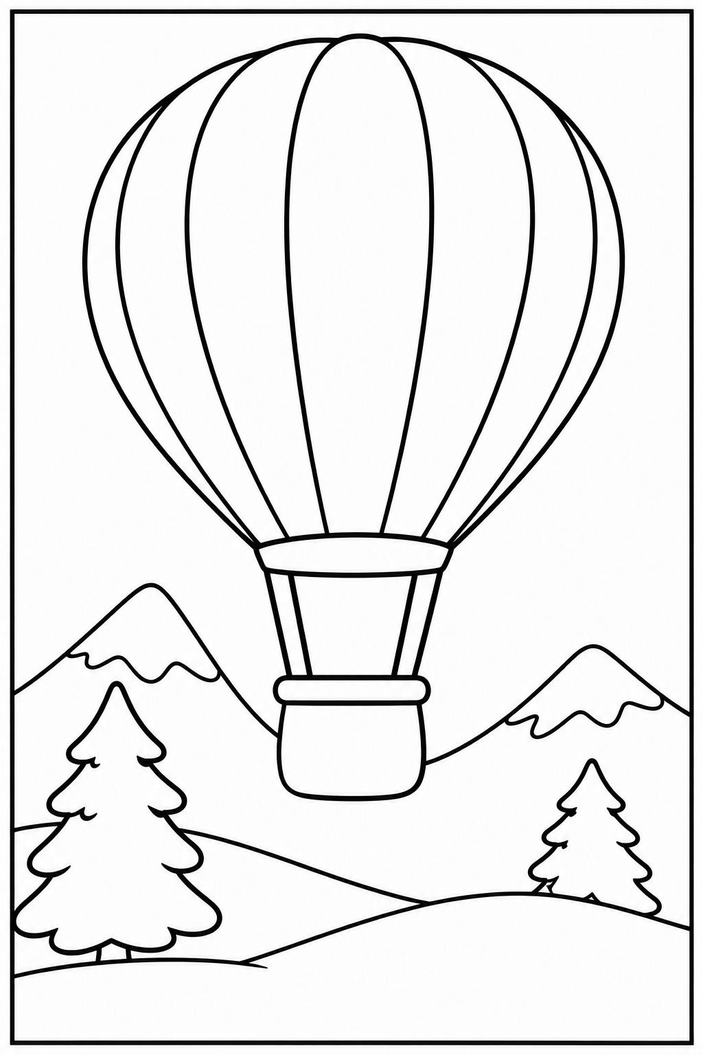 Luchtballon — In de sneeuw — zwart-wit kleurplaat