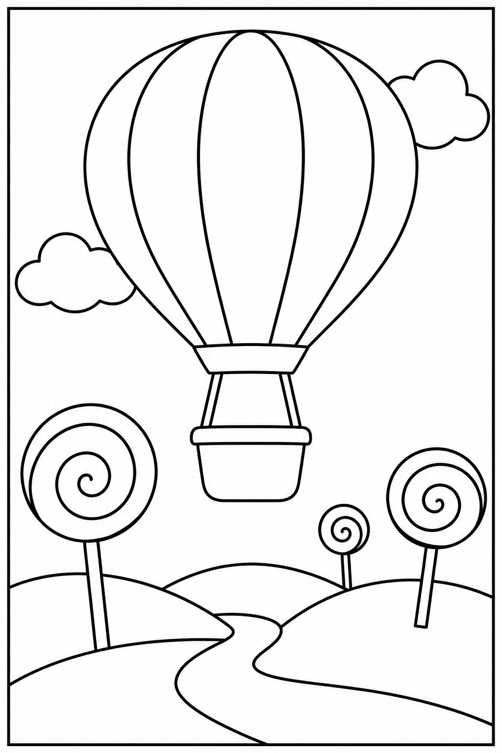 Luchtballon — Snoepjesland — zwart-wit kleurplaat