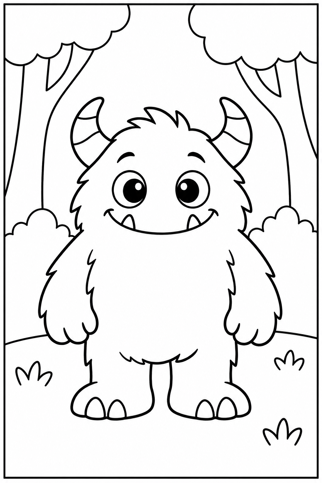 Lief monster — In het bos — zwart-wit kleurplaat