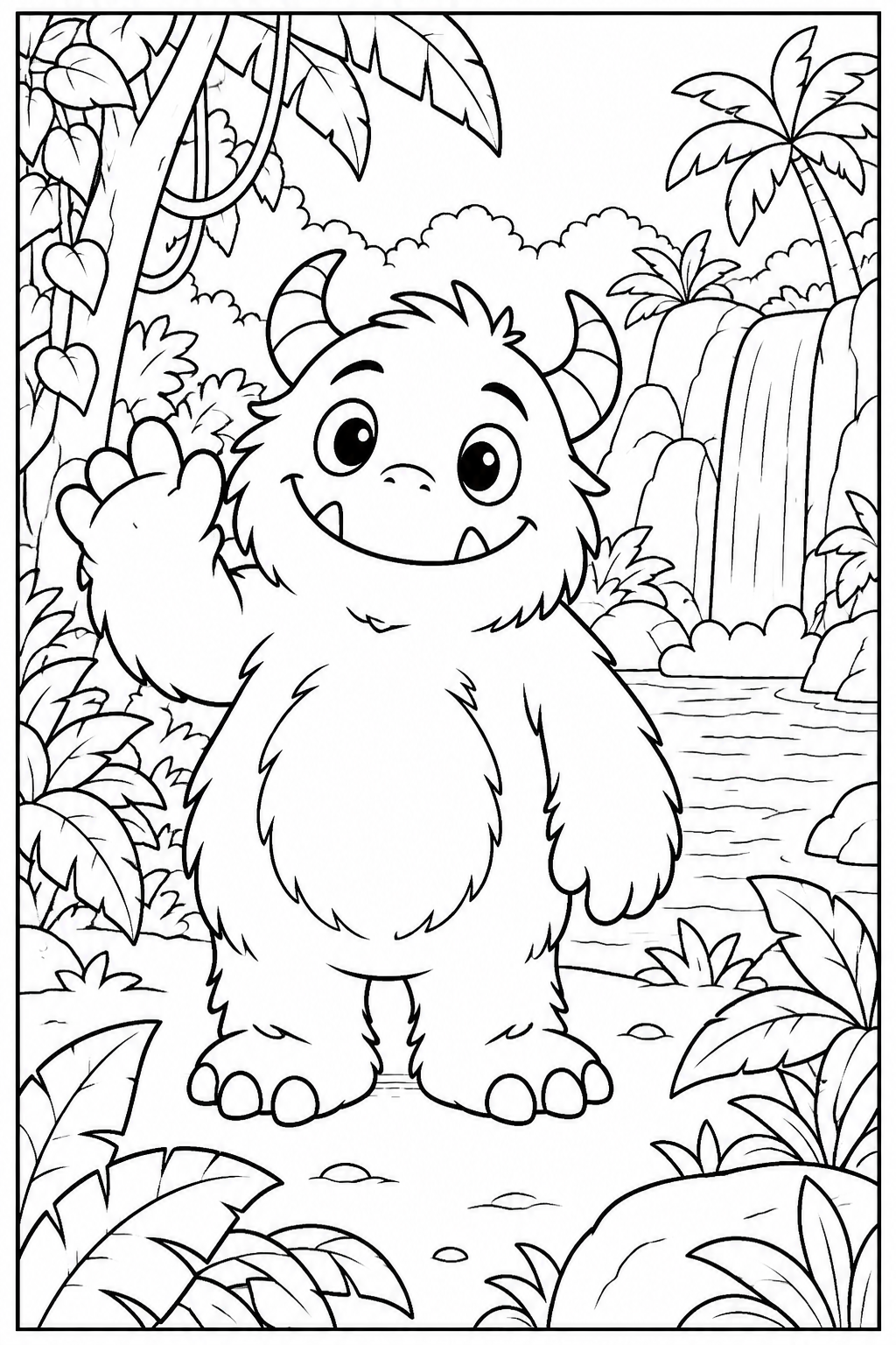 Lief monster — In de jungle — zwart-wit kleurplaat
