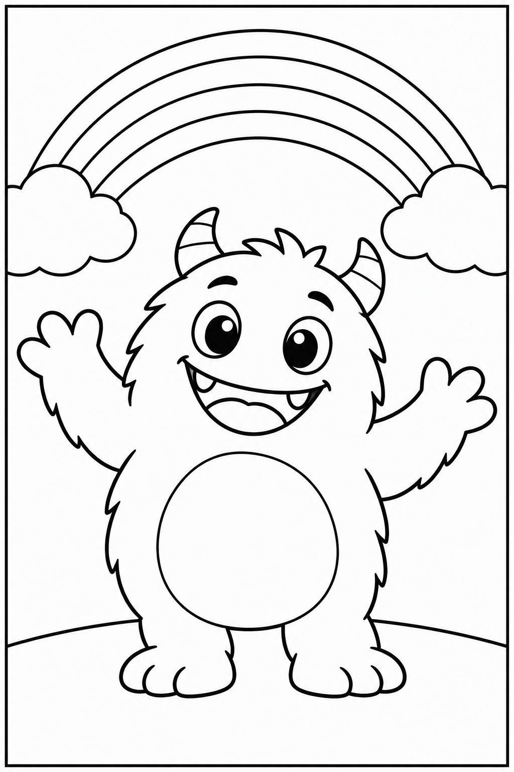 Lief monster — Bij de regenboog — zwart-wit kleurplaat