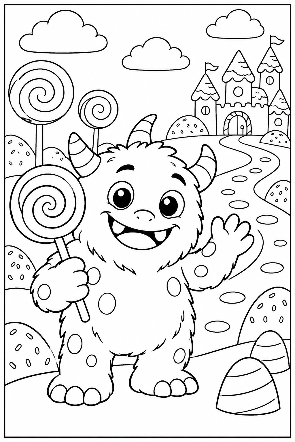 Lief monster — Snoepjesland — zwart-wit kleurplaat