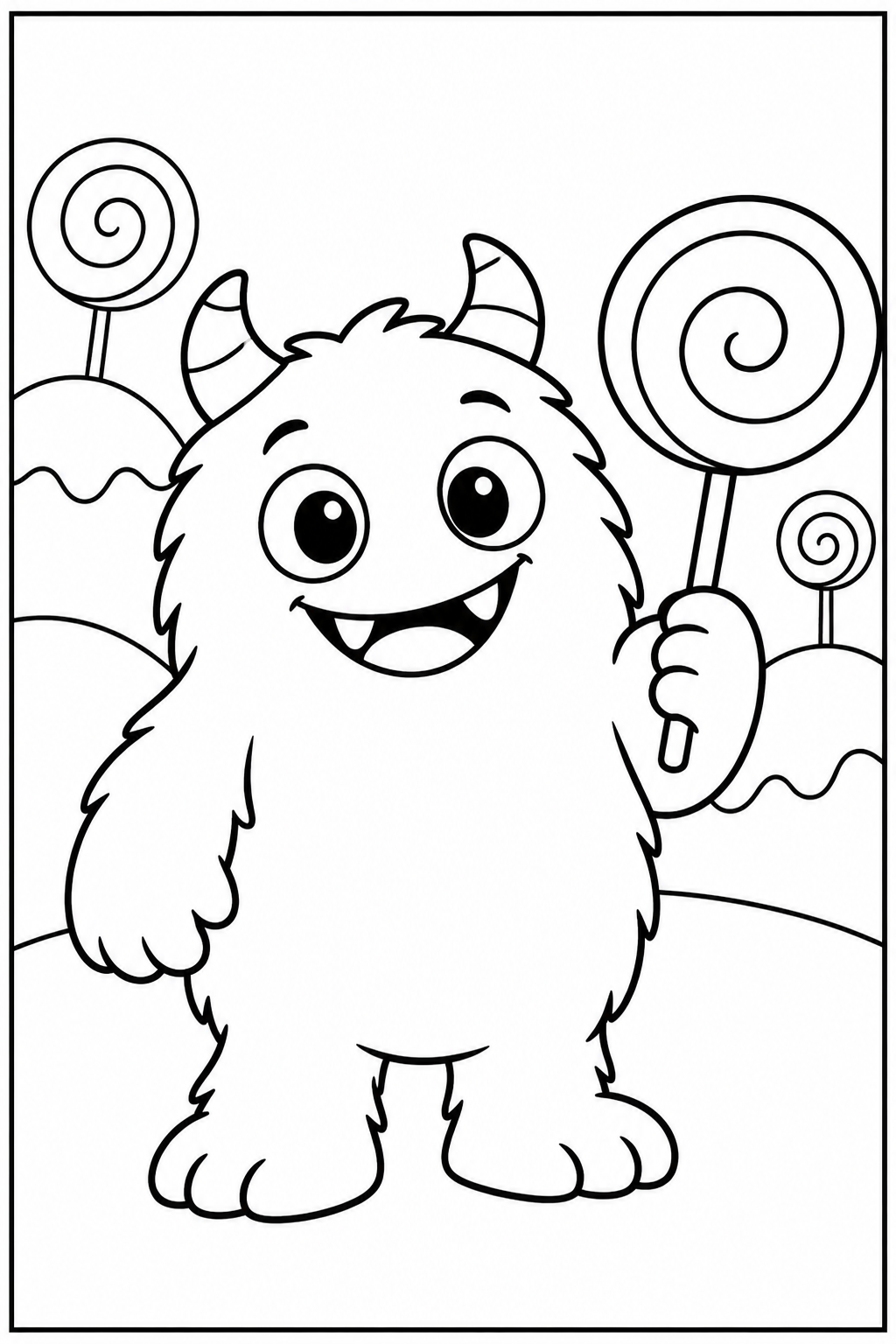 Lief monster — Snoepjesland — zwart-wit kleurplaat