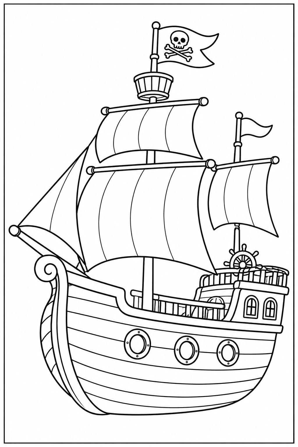 Piratenschip — zwart-wit kleurplaat