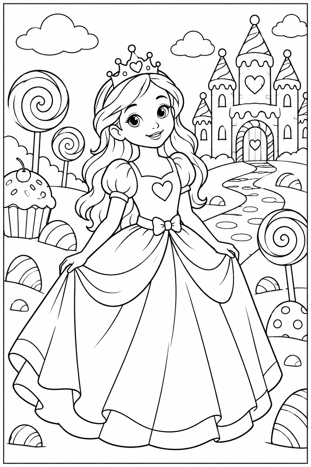 Prinses — Snoepjesland — zwart-wit kleurplaat