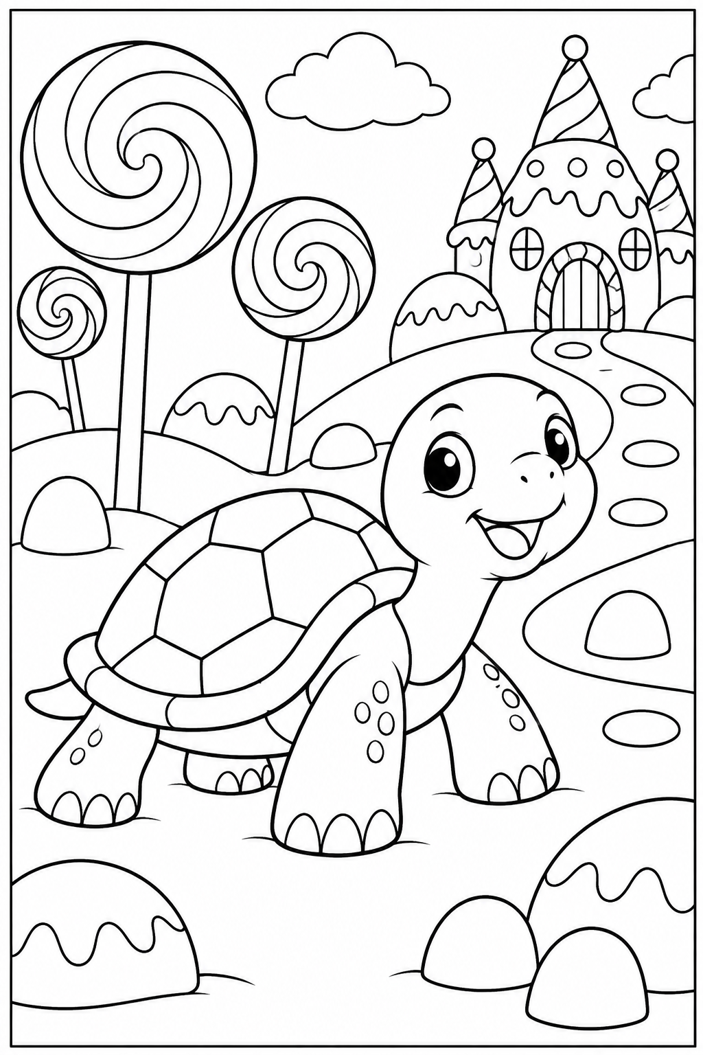 Schildpad — Snoepjesland — zwart-wit kleurplaat