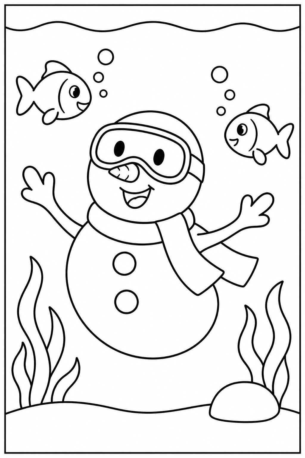 Sneeuwpop — Onder water — zwart-wit kleurplaat