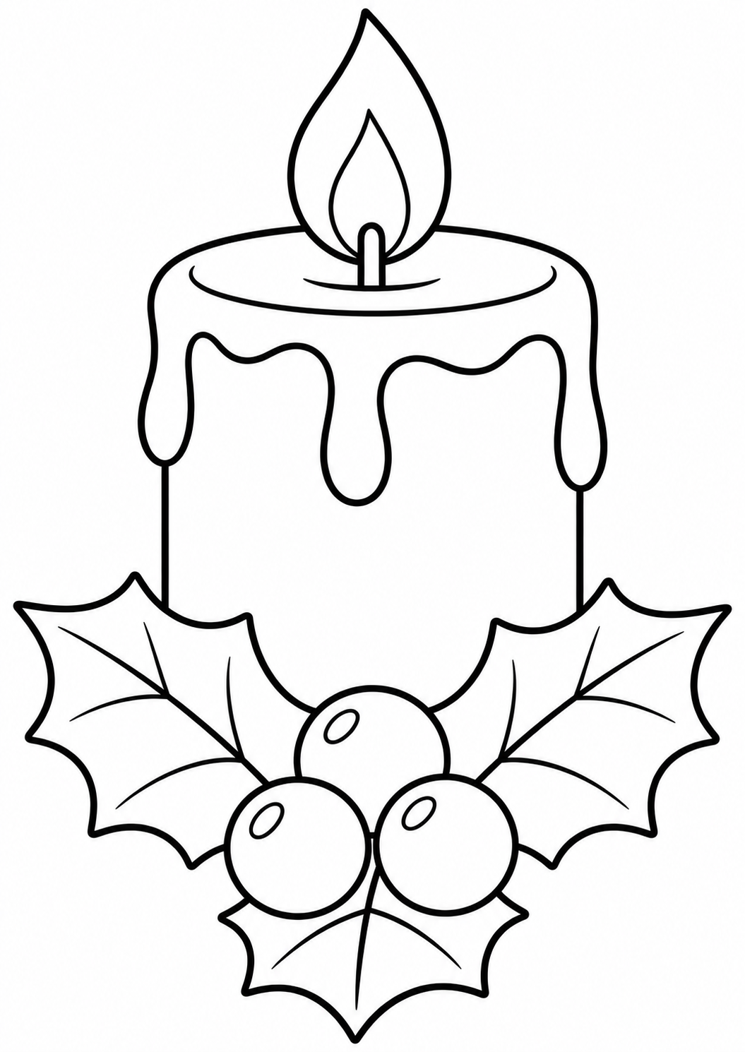 De dikke kerstkaars — zwart-wit kleurplaat