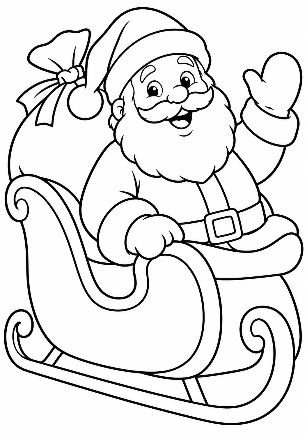 De kerstman in de slee — zwart-wit kleurplaat