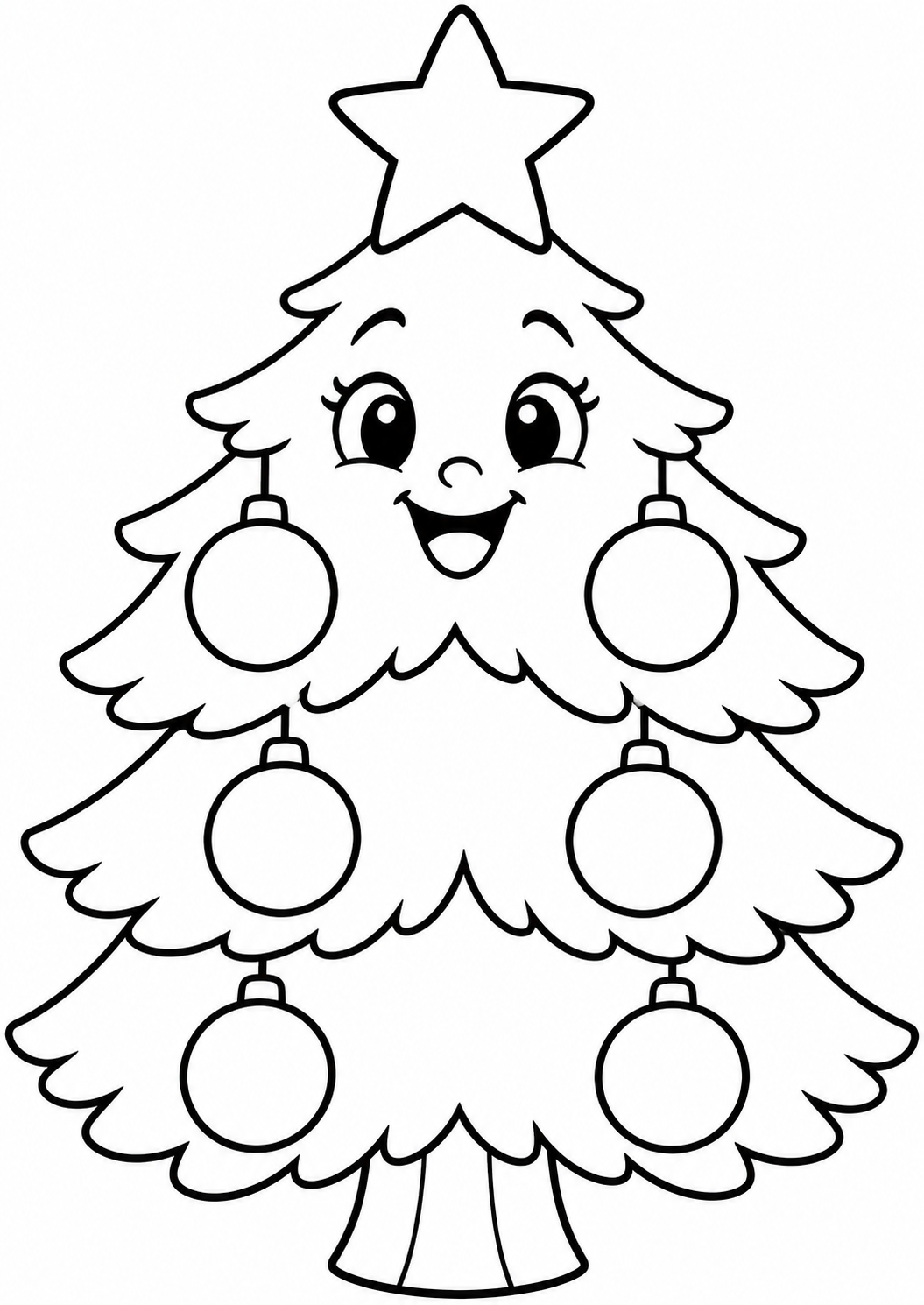 De vrolijke kerstboom — zwart-wit kleurplaat