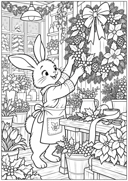 De kerstbloemenwinkel — kleurplaat om te printen
