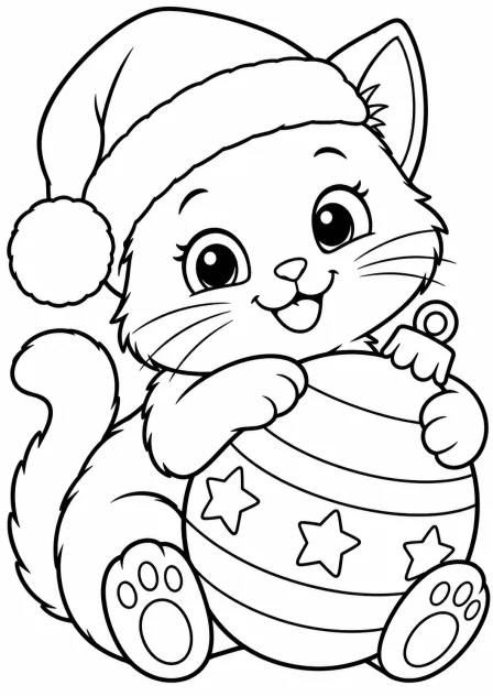 De kerstkat — kleurplaat om te printen