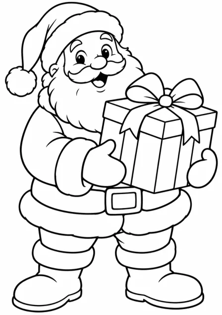 De kerstman met het pakje — kleurplaat om te printen
