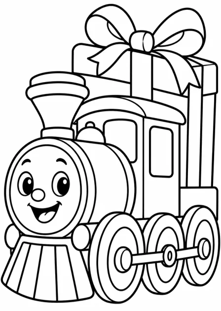 De kersttrein — kleurplaat om te printen