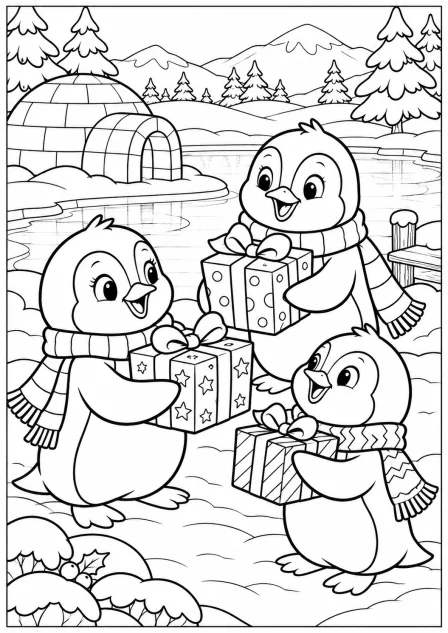 De pinguïns op het ijs — kleurplaat om te printen