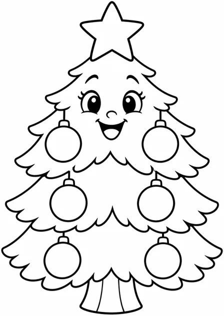 De vrolijke kerstboom — kleurplaat om te printen