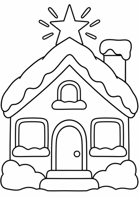 Het huisje in de sneeuw — kleurplaat om te printen