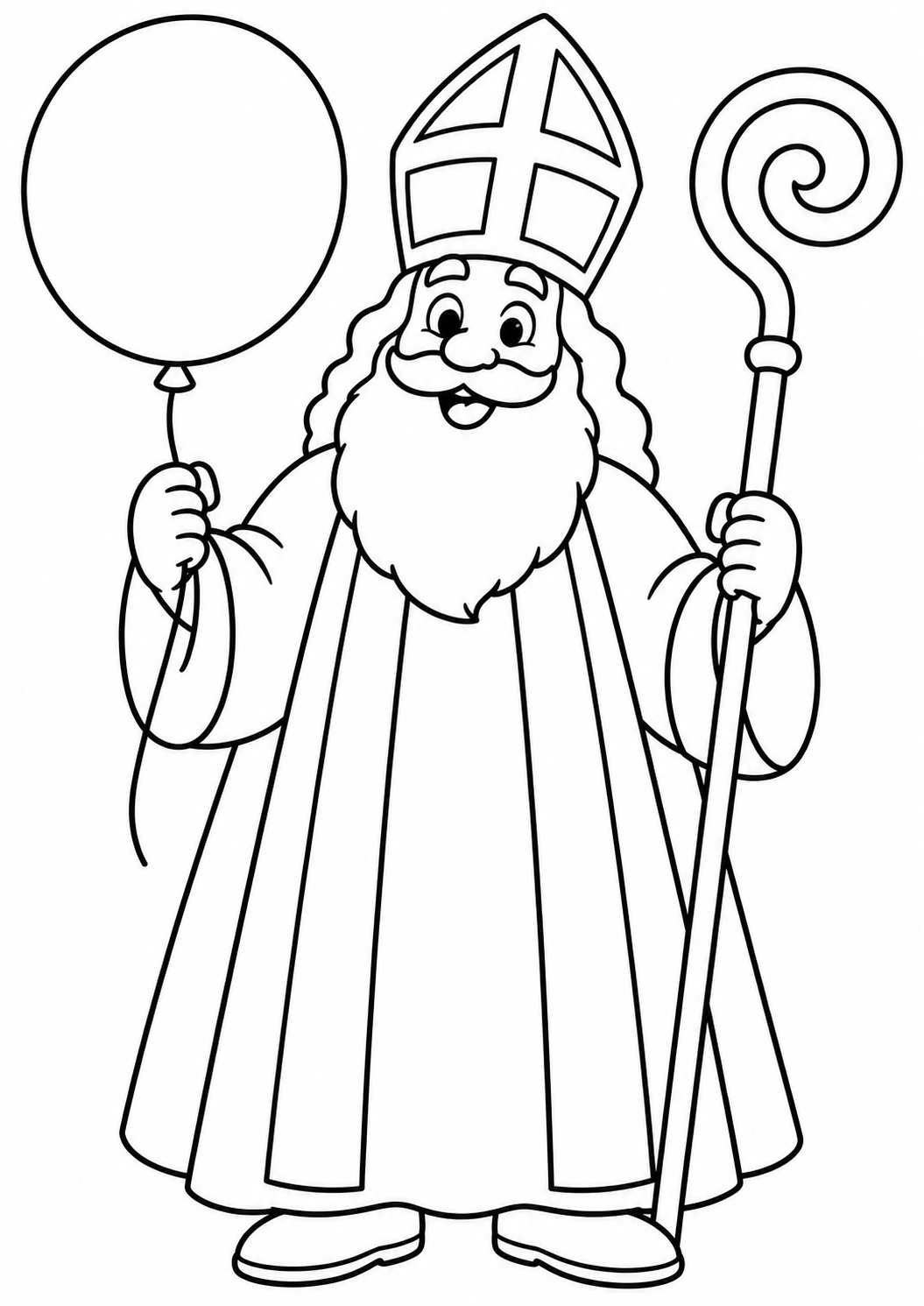 Sinterklaas en de ballon — zwart-wit kleurplaat