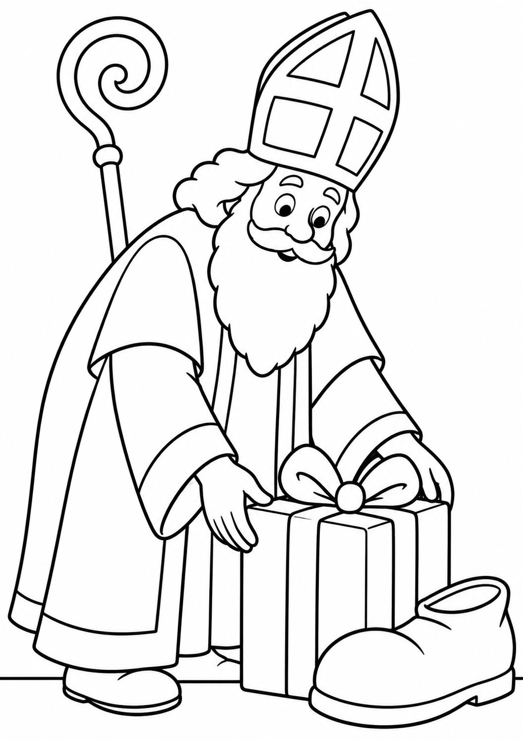 Sinterklaas en het schoentje — zwart-wit kleurplaat