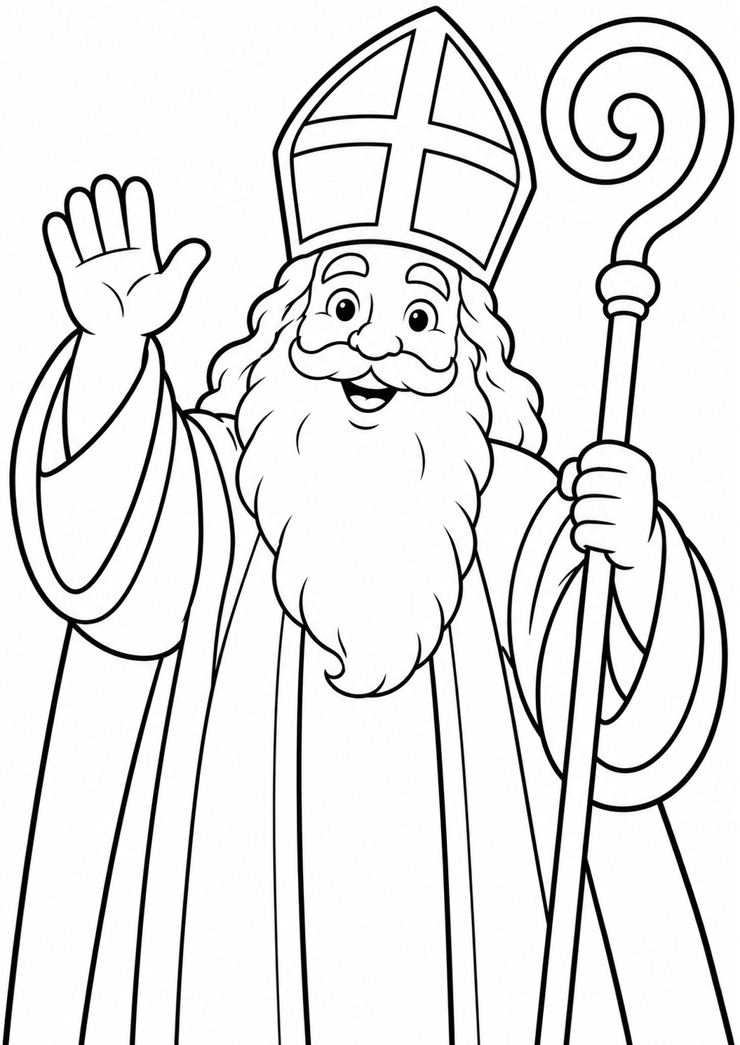 Sinterklaas zwaait — zwart-wit kleurplaat