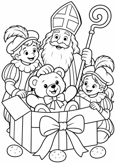 De teddybeer in het pakje — kleurplaat om te printen