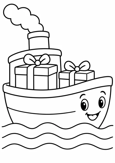 Een bootje met pakjes — kleurplaat om te printen