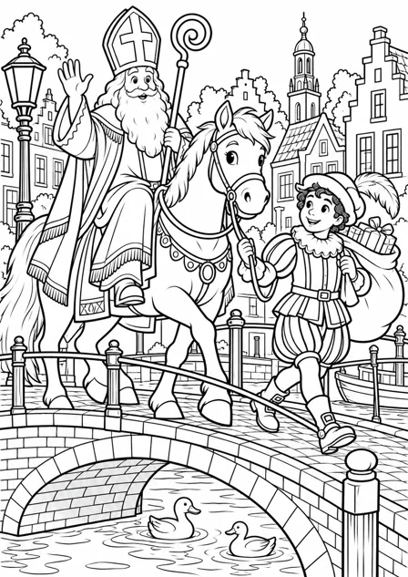 Het paard over de brug — kleurplaat om te printen