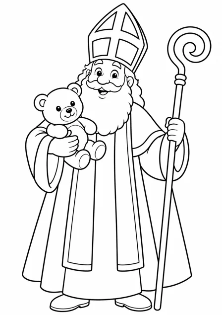 Sinterklaas met de beer — kleurplaat om te printen